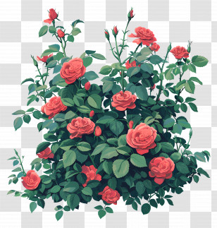 Roses Garden - Rose Bush With Blooming Flowers Transparent PNG