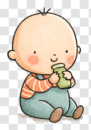 Cute Baby Eating Food - Happy Baby With Bottle Transparent PNG