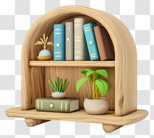 Shelf Furniture - Bookshelf With Books And Plants Illustration Transparent PNG