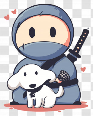 Cute Cartoon Ninja - Ninja With Dog And Hearts Transparent PNG