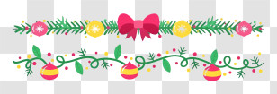 Wreaths - Colorful Christmas Decorative Garland With Bow And Ornaments Transparent PNG
