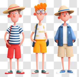 Boys In Summer Vacation - Cartoon Characters In Summer Outfits Transparent PNG