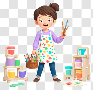 Cartoon Woman Teacher - Cute Girl Artist With Brushes Transparent PNG