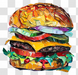 Collage Style Burger Art - Artistic Collage Of A Vibrant Cheeseburger Transparent PNG
