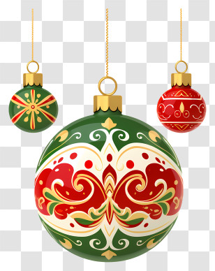Christmas Decorations - Christmas Ornaments With Red And Green Design Transparent PNG