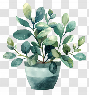Wavy Houseplant - Potted Green Plant Illustration For Home Decor Transparent PNG