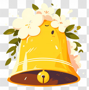 Wedding Bell - Yellow Bell With Flowers Transparent PNG