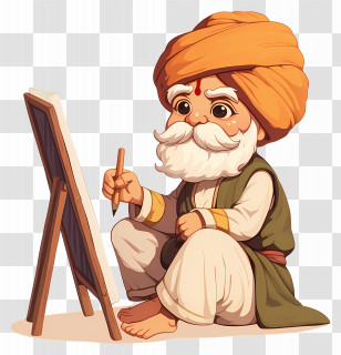 Indian Man Drawing - Old Man With Turban Drawing On Canvas Transparent PNG