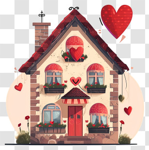 Minimalized Flat Vector Illustrate - Romantic House With Red Hearts And Valentine Charm Transparent PNG