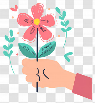 World Kindness Day - Pink Flower With Kindness In Hand Transparent PNG