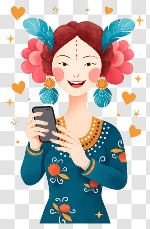 Woman Sending Love Message - Smiling Woman Taking Selfie Illustration Transparent PNG