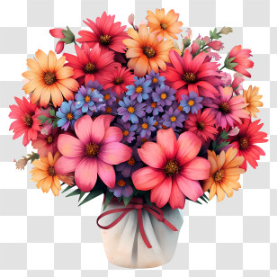 Hand Drawn Flower Arranging - Colorful Flower Bouquet In Vase Transparent PNG