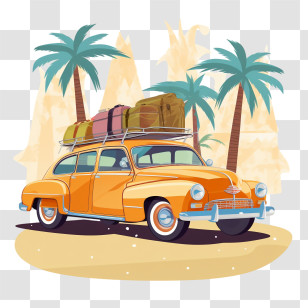 Retro Car
 - Orange Vintage Car With Luggage And Palm Trees Transparent PNG