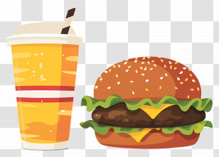 Fast Food - Burger And Drink Illustration For Fast Food Theme Transparent PNG