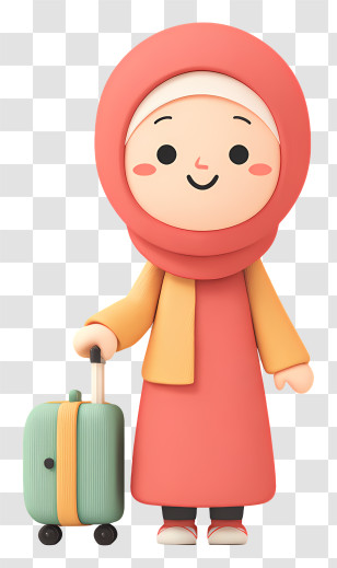 Muslim Woman Standing With Luggage - Red Headscarf Traveler With Suitcase Transparent PNG