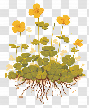 Medicinal Herbs - Yellow Buttercup Flowers With Root System Transparent PNG