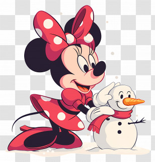 Minnie Mouse - Cartoon Character Building A Snowman In Winter Transparent PNG