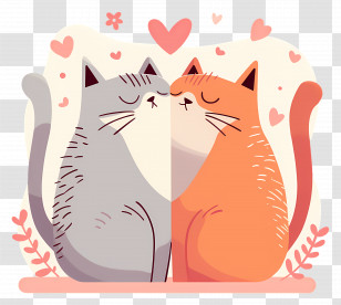 Cats In Love - Two Cats In Love With Hearts Transparent PNG
