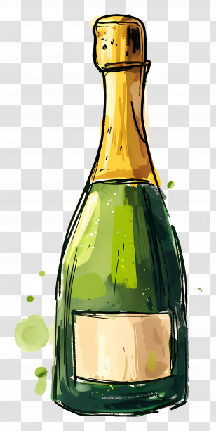 Champagne Bottle - Elegant Green Champagne Bottle Art Transparent PNG