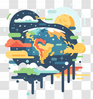 Global Warming - Colorful Earth With Clouds And Sun Transparent PNG