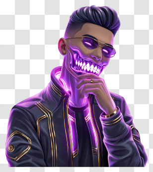 Neon Cyberpunk Vampire - Neon Skull Cyberpunk Guy Transparent PNG