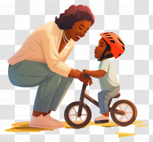 Mom Teaching Son - Woman Teaching Child To Ride A Bicycle Transparent PNG