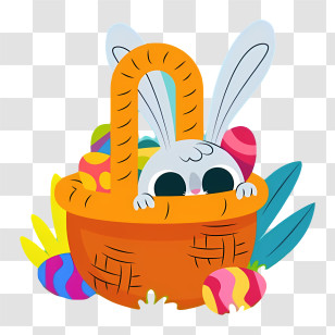 Easter Bunny - Easter Bunny Peeking From Basket With Eggs Transparent PNG