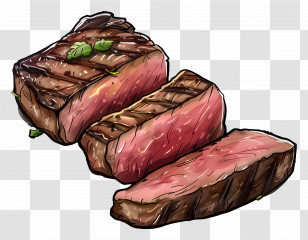 Medium Rare Steak - Grilled Steak Slices With Garnish Transparent PNG