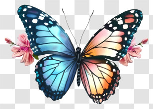 Elegant Butterfly Icon - Colorful Butterfly With Flowers Illustration Transparent PNG