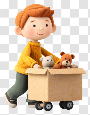Boy Taking Toys - Boy Carrying Box Of Toys Transparent PNG