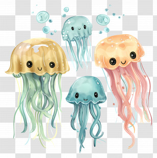 Jellyfish - Colorful Cute Jellyfish Illustration Transparent PNG