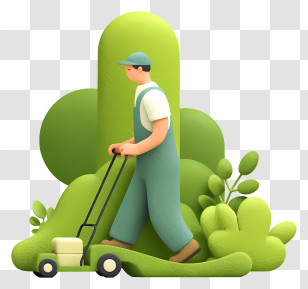 Grass Trimmer - Gardener With Lawn Mower In Greenery Transparent PNG
