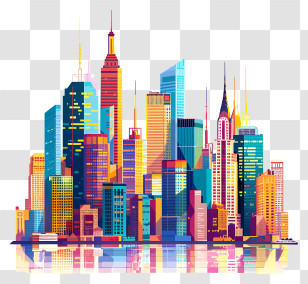 Manhattan City Skyline - Vibrant Urban Cityscape With Colorful Buildings Transparent PNG