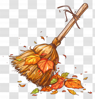 Broom - Broom Sweeping Autumn Leaves Transparent PNG