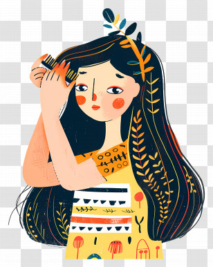 Girl Combing Hair - Girl Combing Hair Transparent PNG