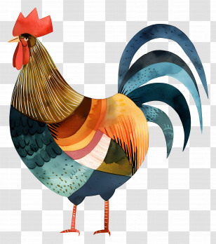 Rooster - Stylized Colorful Rooster Illustration Transparent PNG