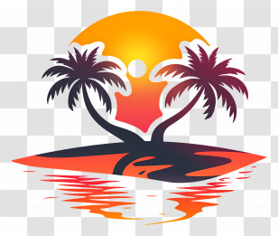Beach Logo - Sunset Island With Palm Trees Transparent PNG