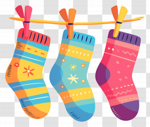 Socks Hanging On Clothesline - Colorful Hanging Christmas Stockings On A Line Transparent PNG