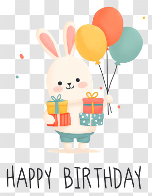 Happy Birthday - Cute Bunny With Gifts And Balloons For Birthday Transparent PNG