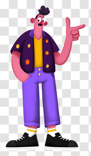 Man Pointing - Pink Character In Purple Outfit Transparent PNG