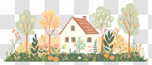 Cottage Garden - Cozy House In A Garden With Colorful Flowers Transparent PNG