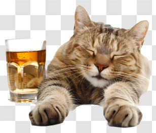 Hangover - Relaxed Cat With A Glass Of Drink Transparent PNG