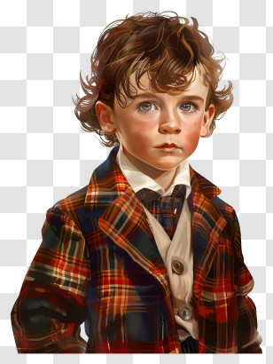 Tartan Day - Young Boy In Plaid Coat Transparent PNG