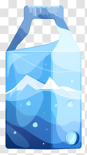 Milk Tetra Pack - Blue Water Bottle With Mountain Design Transparent PNG