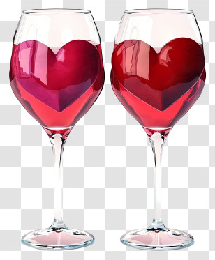 Realistic 3d Valentine Wine Glasses - Romantic Heart-Shaped Wine Glasses Transparent PNG