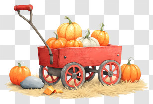 Pumpkin Wagon - Red Wagon Filled With Pumpkins Transparent PNG
