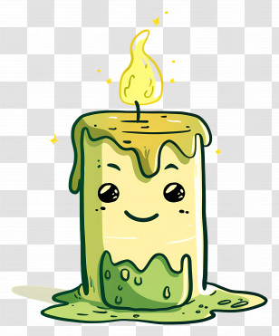 Cartoon Candle - Green Candle Doodle With Smiling Face Transparent PNG