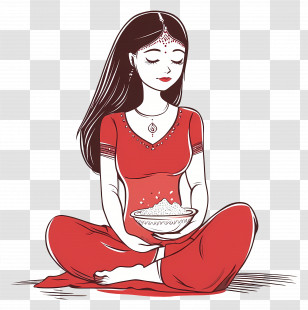 Karva Chauth - Meditating Woman In Traditional Attire Transparent PNG