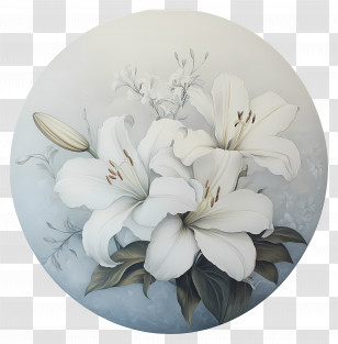 Lily - Elegant White Lilies In Circle Transparent PNG