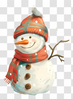Christmas Snowman - Smiling Snowman In Festive Winter Attire Transparent PNG